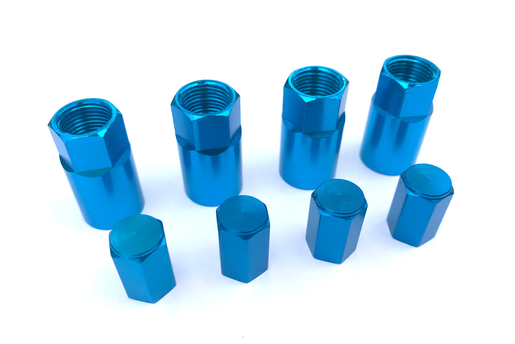 Blue valve outlet stem caps